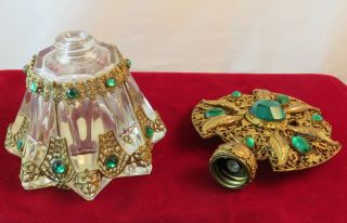 Vintage Czech Jeweled Perfume Bottle Green Rhinestones 5