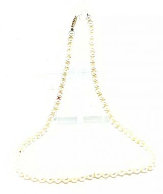 Vintage Signed 14k Gold Clasp Single Strand 5mm Natural Pearl Necklace