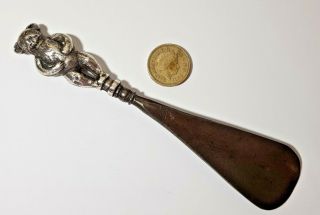 Rare Antique Silver Childs Shoe Horn Teddy Bear Spurrier & Co 1909 6 "