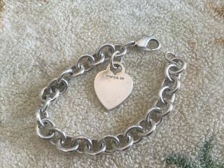 Vintage Estate Tiffany & Co 925 Sterling Silver Link Bracelet W Heart Charm
