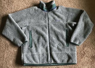 Vtg Patagonia Men’s Gray P.  E.  F Windproof Full Zip Fleece Jacket Size Large Usa