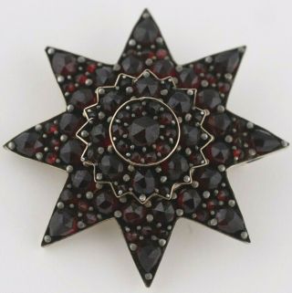 Antique Victorian Bohemian Garnet 1.  25” Star Cluster Brooch Pin