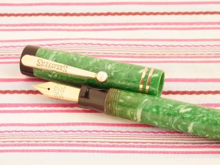 Vintage SHEAFFER LIFETIME Green Jade Double - Jewel Flat - Top Fountain Pen Early 4