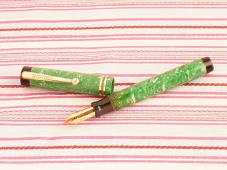 Vintage SHEAFFER LIFETIME Green Jade Double - Jewel Flat - Top Fountain Pen Early 5