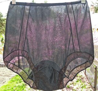 Vtg 50s Kayser Sheer Black Nylon Panties With Double Mushroom Gusset Size 5