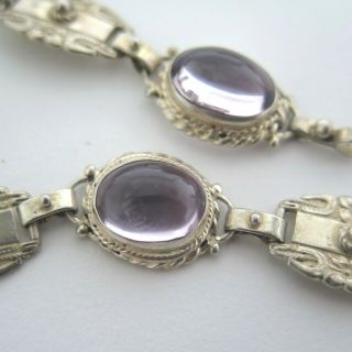 Vtg Art Deco Sterling Silver Natural Amethyst Bracelet