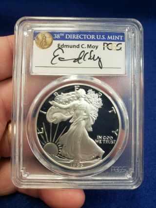 1986 - S Proof Silver Eagle Pcgs Pr70dcam Edmund Moy Signed Label Rare Pop 171