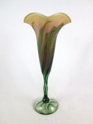 Lundberg Studios 1989 Vintage Favrile Art Glass 8 3/4 " Peach Blossom Vase Signed
