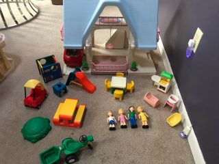 Vintage Little Tikes House With People,  Furniture,  Car,