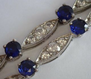 Vintage Art Deco Sterling Silver Sapphire Crystal Paste Rhinestone Necklace