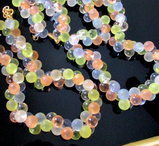 Vtg Runway Monet Two Glowing Wisteria Lucite Bubble Pastel Necklaces 34 " 19 " Exc