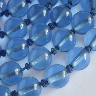 Long Antique Chinese Peking Blue Glass Bead Necklace