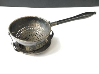 Antique Rare Vintage Sterling Swivel Tea Strainer With Handle & Tray Hallmarked