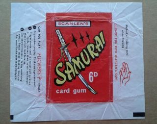 1964 Scanlens Bubble Gum Samurai Wax Pack Wrapper.  Very Rare