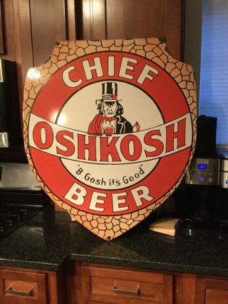 Large Vintage Oshkosh Beer Porcelain Sign