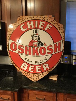 Large Vintage Oshkosh Beer Porcelain Sign 2
