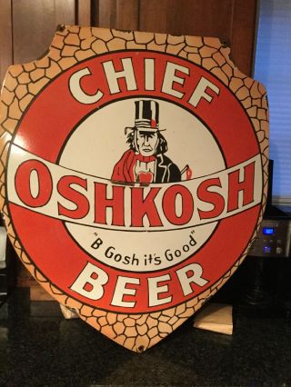 Large Vintage Oshkosh Beer Porcelain Sign 3