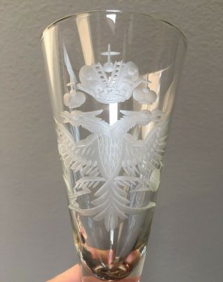 Vintage Crystal Etched Wine/ Champagne Glasses.  Russian Royal Coat of Arms. 2
