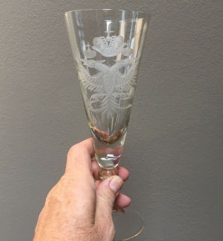 Vintage Crystal Etched Wine/ Champagne Glasses.  Russian Royal Coat of Arms. 3