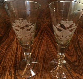 Vintage Crystal Etched Wine/ Champagne Glasses.  Russian Royal Coat of Arms. 4