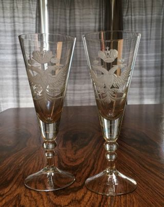 Vintage Crystal Etched Wine/ Champagne Glasses.  Russian Royal Coat of Arms. 5
