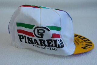 Vintage Pinarello cycling cap VGC campione italiano rainbow bands 80s 3