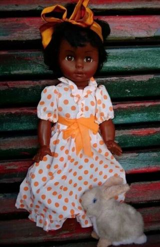 Rare Vintage German Open Shut Eyes African American Black 16” Baby Doll Vinyl