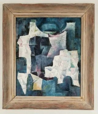 Vintage Mid Century Modern Huge Abstract Cubism 1950s Oil Painting Expressionist