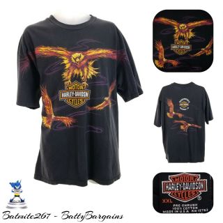 Vtg Harley Davidson Mens 2xl Usa Made Hd Flaming Eagle Phoenix Hanes Beefy Shirt