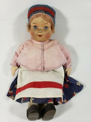 Vintage C1930 Russian Stockinette Cloth Doll Made In Soviet Union W Tag