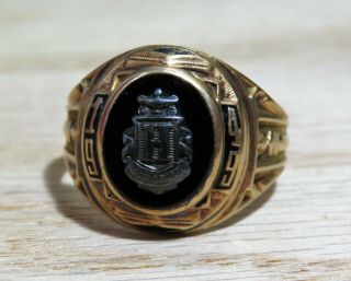 Vintage 1949 Balfour Solid 10kt Gold Black Onyx High School Class Ring Sz 10.  5