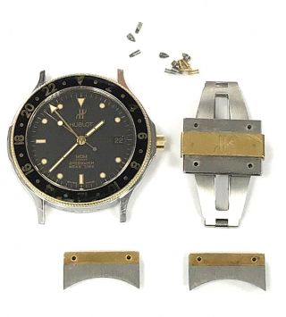 Vintage Hublot 18k & Stainless Mdm Greenwich Mean Time Gmt Quartz Wrist Watch