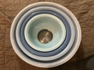 Vintage Pyrex Moody Blues 4 Bowl Mixing Nesting Set Clear Glass Bottom