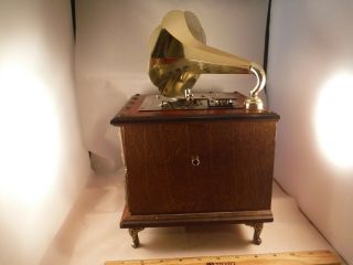 RARE Vintage Retro Grammaphone With Horn 12 Disc Playing Music Box 5