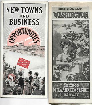 Vintage Chicago Milwaukee St.  Paul Railroad - 1914 Towns Book,  1912 Washington