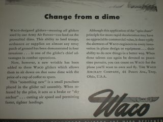 1945 CHANGE FROM A DIME WWII GLIDER PARACHUTE vintage WACO Trade print ad 3