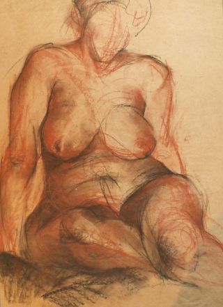 Vintage French Avant Garde Nude Portrait Pastel Painting
