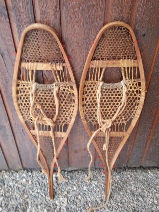 Vintage Snowshoes Great Set Of Wall Hangers 37 " Long Hand My By Huron Indians