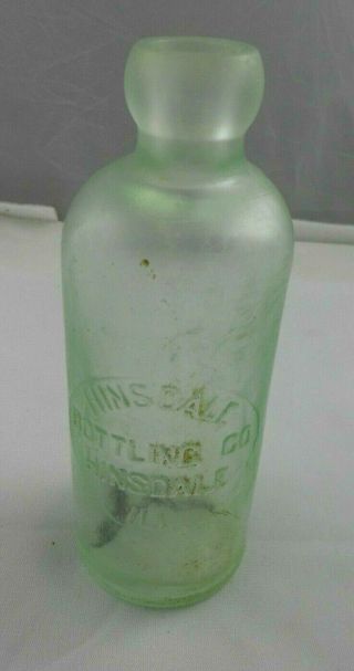 Vtg Hinsdale Bottling Co Ill Il Green Hutchinson Blob Bottle Chicago Suburb