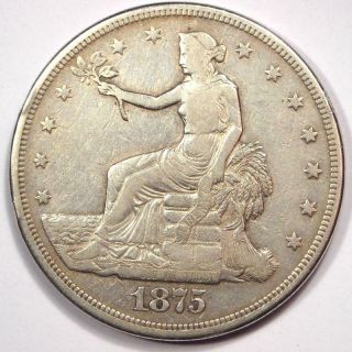 1875 - Cc Trade Silver Dollar T$1 - Vf Details - Rare Carson City Coin