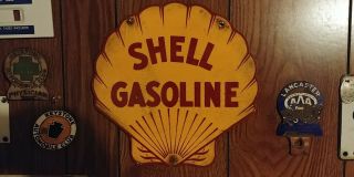 Vintage Shell Gasoline 11 3/4 " Porcelain Gas & Oil Sign Pump Plate.