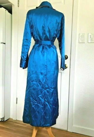 Vintage Embroidered Japanese Tourist 40 ' s Blue Satin Quilted Robe UNWORN 3