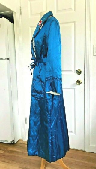 Vintage Embroidered Japanese Tourist 40 ' s Blue Satin Quilted Robe UNWORN 4