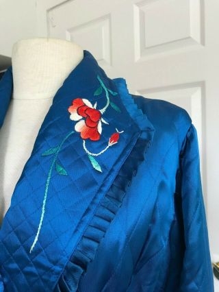 Vintage Embroidered Japanese Tourist 40 ' s Blue Satin Quilted Robe UNWORN 6