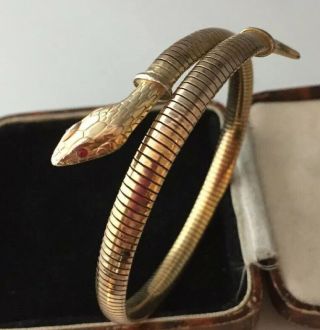 Vintage Art Deco Jewellery Wonderful Signed Rolled Gold Snake Bangle