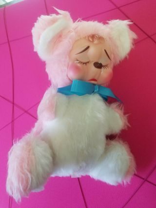 Very RARE Sad Pouting Crying Face Vintage Rushton Rubber Face Pink Bear Plush 2