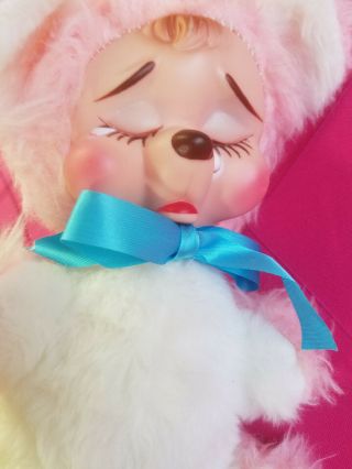 Very RARE Sad Pouting Crying Face Vintage Rushton Rubber Face Pink Bear Plush 5