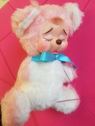 Very RARE Sad Pouting Crying Face Vintage Rushton Rubber Face Pink Bear Plush 6