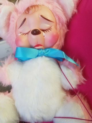 Very RARE Sad Pouting Crying Face Vintage Rushton Rubber Face Pink Bear Plush 7