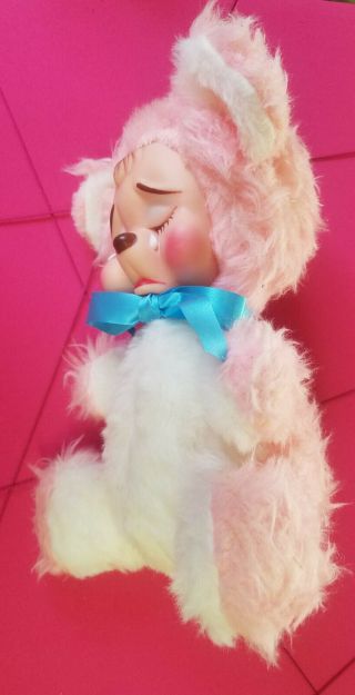 Very RARE Sad Pouting Crying Face Vintage Rushton Rubber Face Pink Bear Plush 9